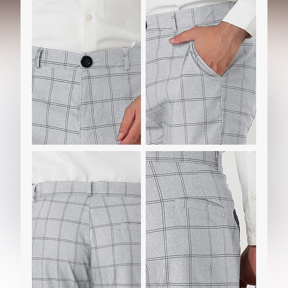 Lars Amadeus Men's Dress Plaid Slim Fit Flat Front Business Pants with Pockets - Picture 2 of 3